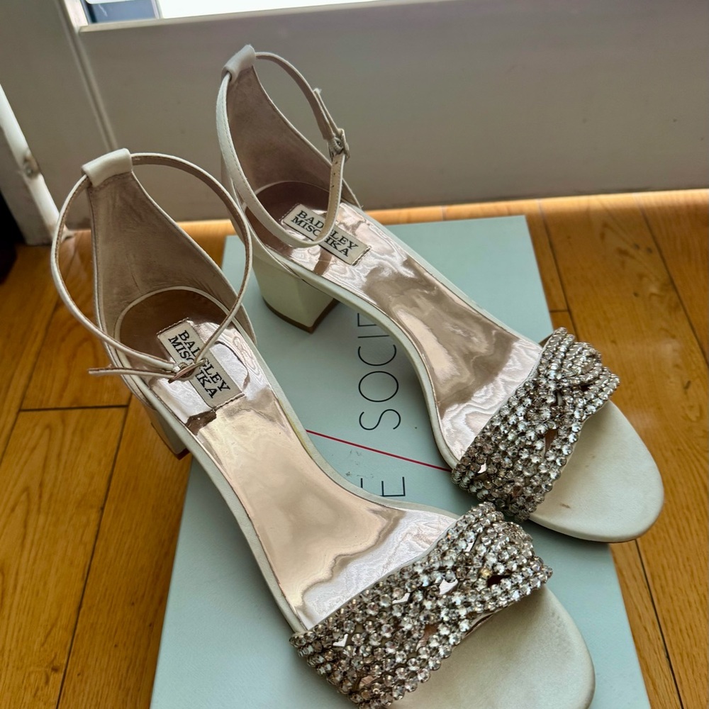 Badgley Mischka Cream Heels with Embellished Strap